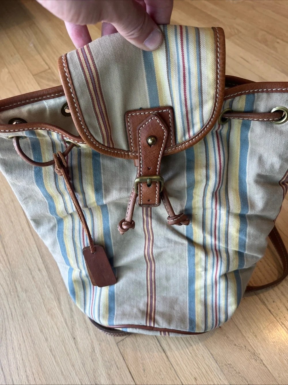 Vintage Polo Ralph Lauren Backpack Drawstring Striped Distressed Faded Look